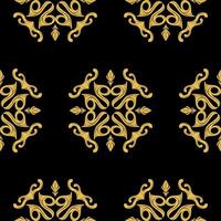 Intricate Gold Filigree on Black Elaborate Pattern. Abstract Florals Repeat with Scroll Curly Ornament Classy Timeless motif Design for All Kind of Decoration Lace Embroidery Wallpaper Silk Border vector