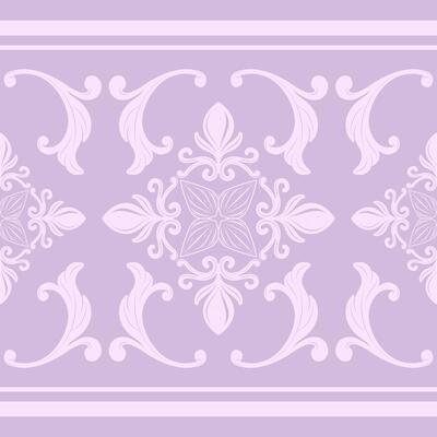 Classy Elegance Embroidery Illustration Digital Art Design with Light Purple Scroll Ornate and Round of Floral Wreath Border Pattern. Timeless Decoration Stripe Rich Wallpaper Carpet Attire Lace Scarf