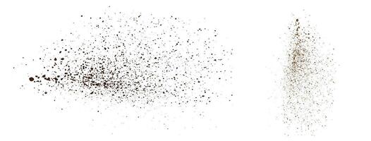 Spray flying coffee and chocolate powder particles overlay grunge texture background element vector