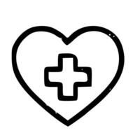 Outline Hand-Drawn Love Heart Shape with Cross Symbol Icon for Healthcare vector