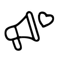 Handdrawn Outline Loudspeaker with Heart Shape Icon Symbol for Announcement vector