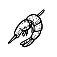 Hand Drawn Shrimp Skewer Food Icon Illustration in Simple Monochrome Style vector