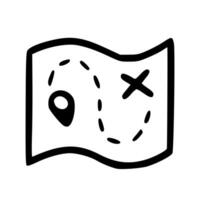 Simple Handdrawn Route Map with Pin and Cross Marker Icon Element vector