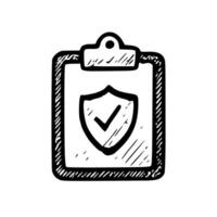 Rough Sketch Shield on Clipboard with Checkmark Icon Illustration vector