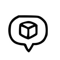 Handdrawn Rounded Outline Cube in Speech Bubble Sign Icon vector