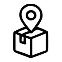Simple Line Drawing Package Location Pin Over Carton Box Icon vector