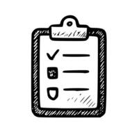 Simple Handdrawn Outline Clipboard with Check Marks and List Elements Icon vector