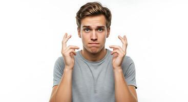 A man is making a gesture with his hands photo