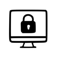 Simple Outline Screen with Lock Symbol for Data Security Icon vector