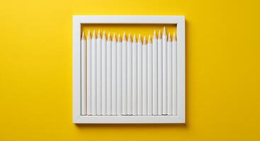 A white frame with a bunch of pencils in it photo