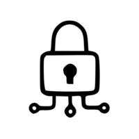 Simple Handdrawn Security Lock Connection Icon Style for Network vector
