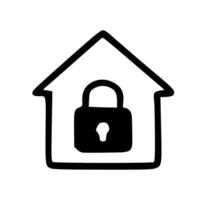 Simple Handdrawn House Security Padlock Protection Element Shape Icon vector