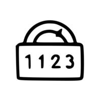 Simple Handdrawn Padlock with Code 1123, Security Element Symbol Icon vector