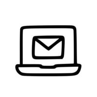 Handdrawn Simple Laptop with Mail Envelope Outline Doodle Icon vector