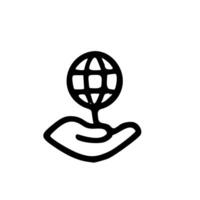 Handdrawn Line Art Globe on Hand Symbol Environmental Graphic Element vector