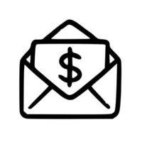 Sketchy Handdrawn Open Envelope with Dollar Sign Payment Icon vector