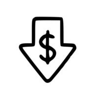 Handdrawn Simple Dollar Down Arrow Reduction Price Icon Shape vector