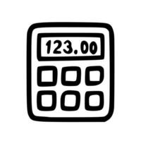 Simple Outline Handdrawn Calculator with Display Showing Digits Shape Icon vector