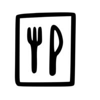 Simple Outline Fork and Knife Restaurant Sign Icon in Square Frame vector