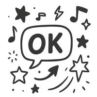 Simple Handdrawn Doodle OK Message with Arrow and Music Notes Illustration vector
