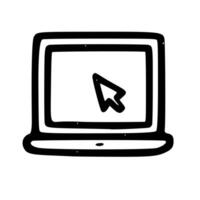 Simple Line Art Computer with Mouse Pointer Device Illustration vector