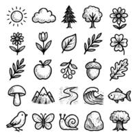 Doodle Handdrawn Nature Elements and Objects Collection Set Illustration vector