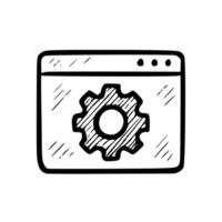 Simple Doodle Style Cogwheel on Browser Window Interface Illustration vector
