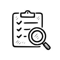 Handdrawn Outline Clipboard Checklist with Magnifying Glass Audit Icon vector