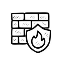 Simple Line Style Firewall Security with Shield and Fire Element Icon vector