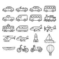 Handdrawn Outline Various Transportation Vehicle Icon Set for Creative Design Elements vector