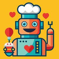 a cartoon robot with a chef hat and heart shaped balloons vector