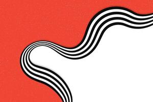 Curved bicolor stripes in black and white creating a vortex shape over a red background with a vintage graphic texture vector