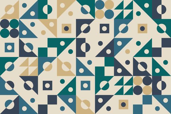 Chaotic triangle grid of color and form with ornate seamless pattern in brush style suitable for creative wrapping and backdrop use