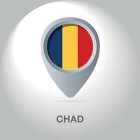 Illustration of the flag of the Republic of Chad inside the pin icon on the map. vector