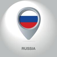 Illustration of the Russian flag inside the pin icon on the map. A symbolic location marker with the national colors of Russia on a white background. vector