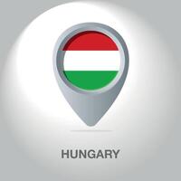Illustration of the Hungarian flag inside the pin icon on the map. A symbolic location marker with the national colors of Hungary on a white background. vector