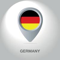 Illustration of the German flag inside the pin icon on the map. A symbolic location marker with the national colors of Germany on a white background. vector