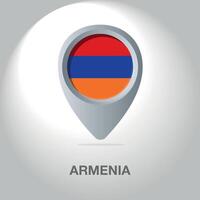 Illustration of the Armenian flag inside the pin icon on the map. A symbolic location marker with the national colors of Armenia on a white background. vector