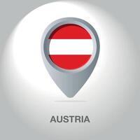 Illustration of the Austrian flag inside the pin icon on the map. A symbolic location marker with the national colors of Austria on a white background. vector