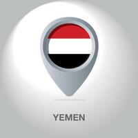 Illustration of the flag of Yemen inside the pin icon on the map. A symbolic location marker with the national colors of Yemen on a white background. vector
