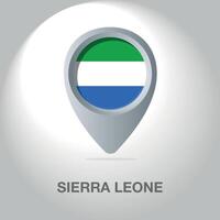 Illustration of the Sierra Leone flag inside the pin icon on the map. A symbolic location marker with the national colors of Sierra Leone on a white background. vector
