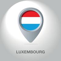 Illustration of the Luxembourg flag inside the pin icon on the map. A symbolic location marker with the national colors of Luxenburg on a white background. vector