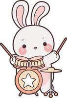 bby bunny playing a drum in the band. Illustration of cute bunny icon. Funny rabbit in daily activities elements. vector