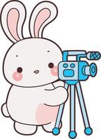 Baby bunny making content with camera. Illustration of cute bunny icon. Funny rabbit in daily activities elements. vector