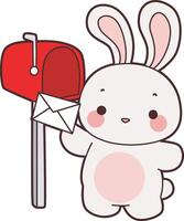 Baby bunny sending a message by mail box. Illustration of cute bunny icon. Funny rabbit in daily activities elements. vector