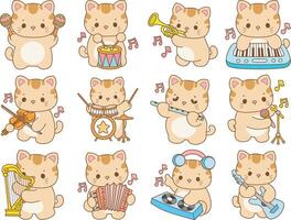 Kitten in the variation of music and instrument. Kawaii animal kitty for scrapbook and sticker. A funny cat illustrations. vector