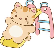 Kitten sliding in the playground. Kawaii animal kitty for scrapbook and sticker. A funny cat illustrations. vector