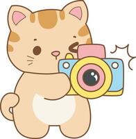 Kitten click the camera. Kawaii animal kitty for scrapbook and sticker. A funny cat illustrations. vector