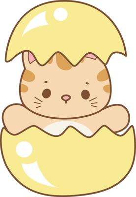 Baby kitten peek a boo from the crack of eggs. A bunch of cute cat with various activities. Kawaii animal kitty for scrapbook and sticker.