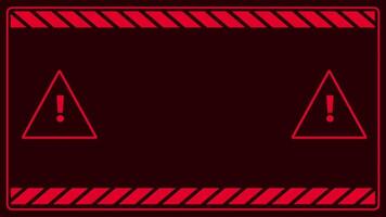A red glowing hazard warning with an exclamation mark alerts viewers to proceed with caution in a potentially dangerous environment video
